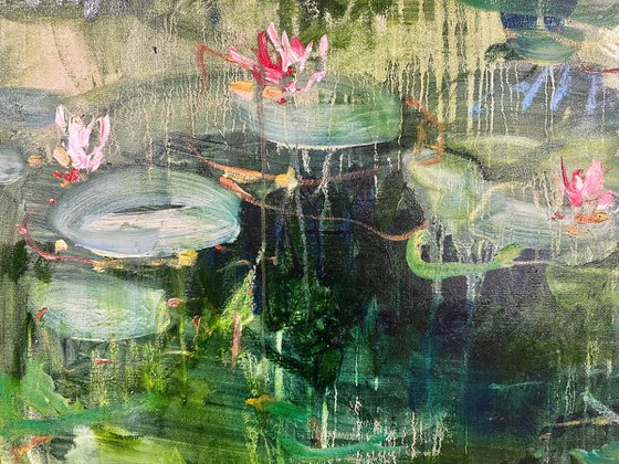 Green pond. Water lilies