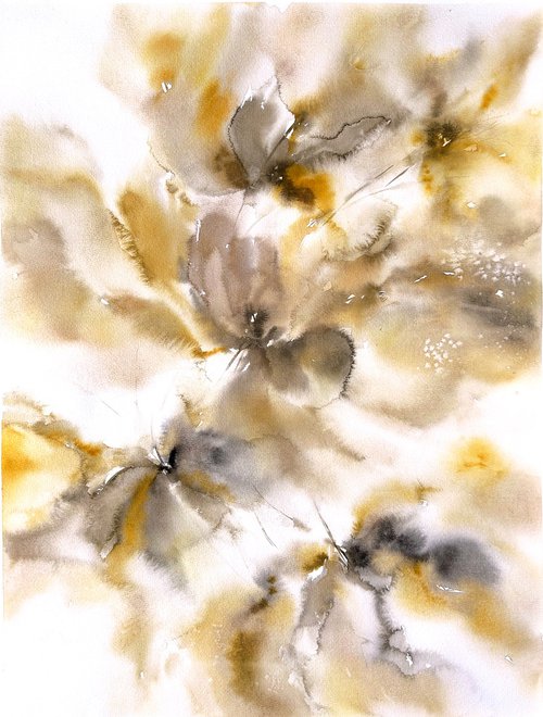 Abstract flowers in beige colors. by Olga Grigo