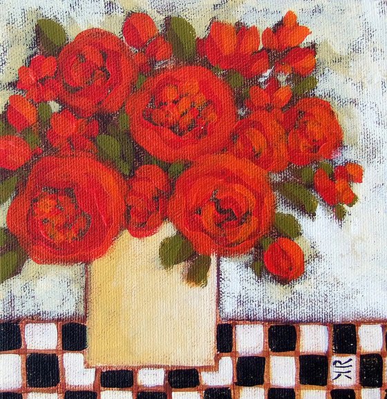 Red Blooms with Checks