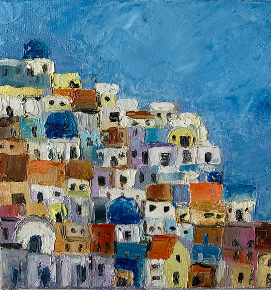 Santorini cityscape! Miniature oil painting