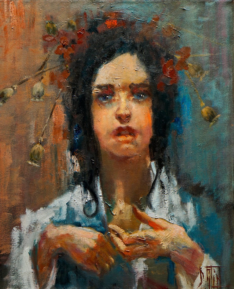 Impressionistic Portrait Oil Painting By Pavel Filin, 18 X 22", Magic Poppy, Original Artwork