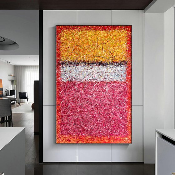 Mark Rothko inspired White Center Jackson pollock style Pink Orange White Modern abstraction