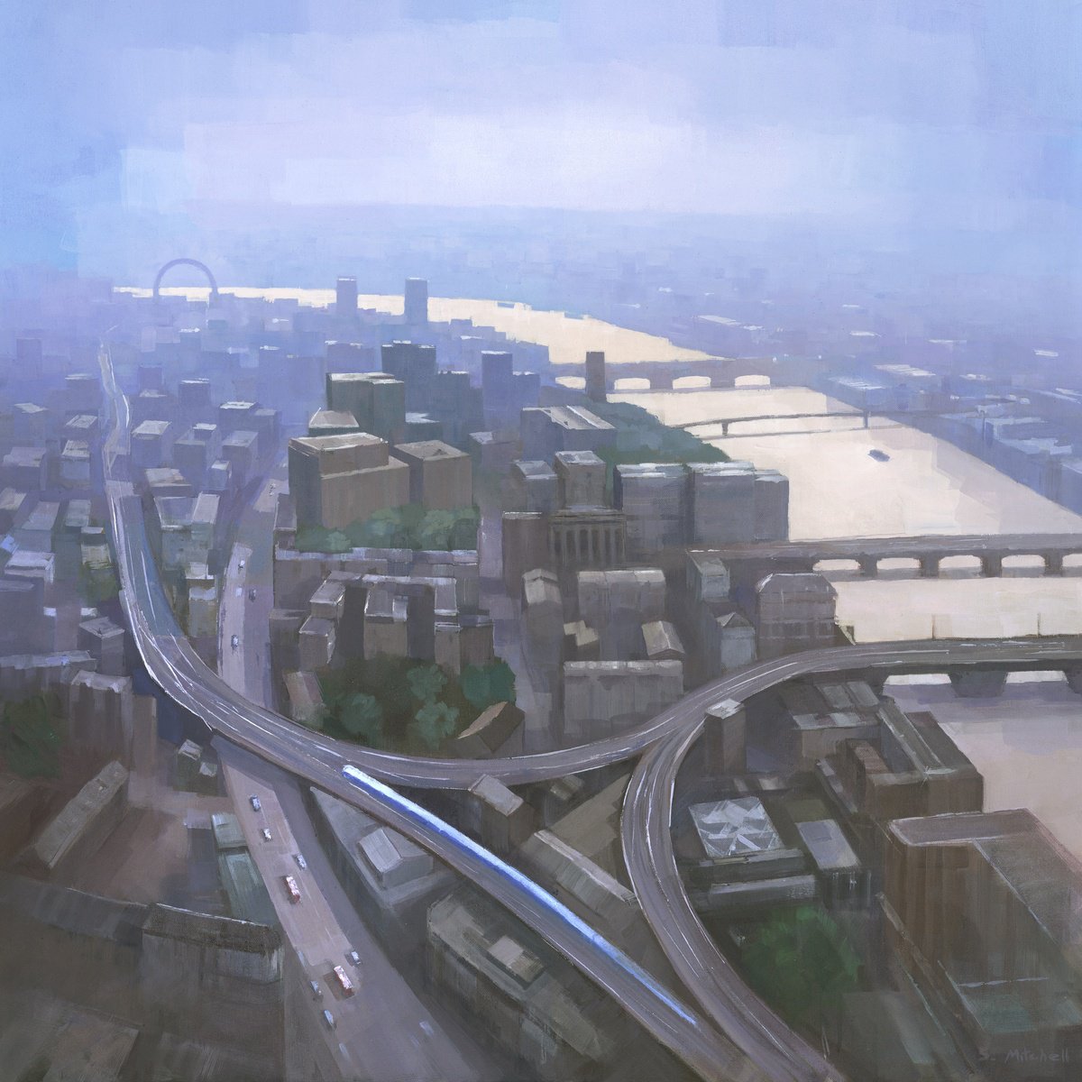 Impressionistic Cityscapes Acrylic Painting By Steve Mitchell, 31 X 31", London Cityscape, Original Artwork