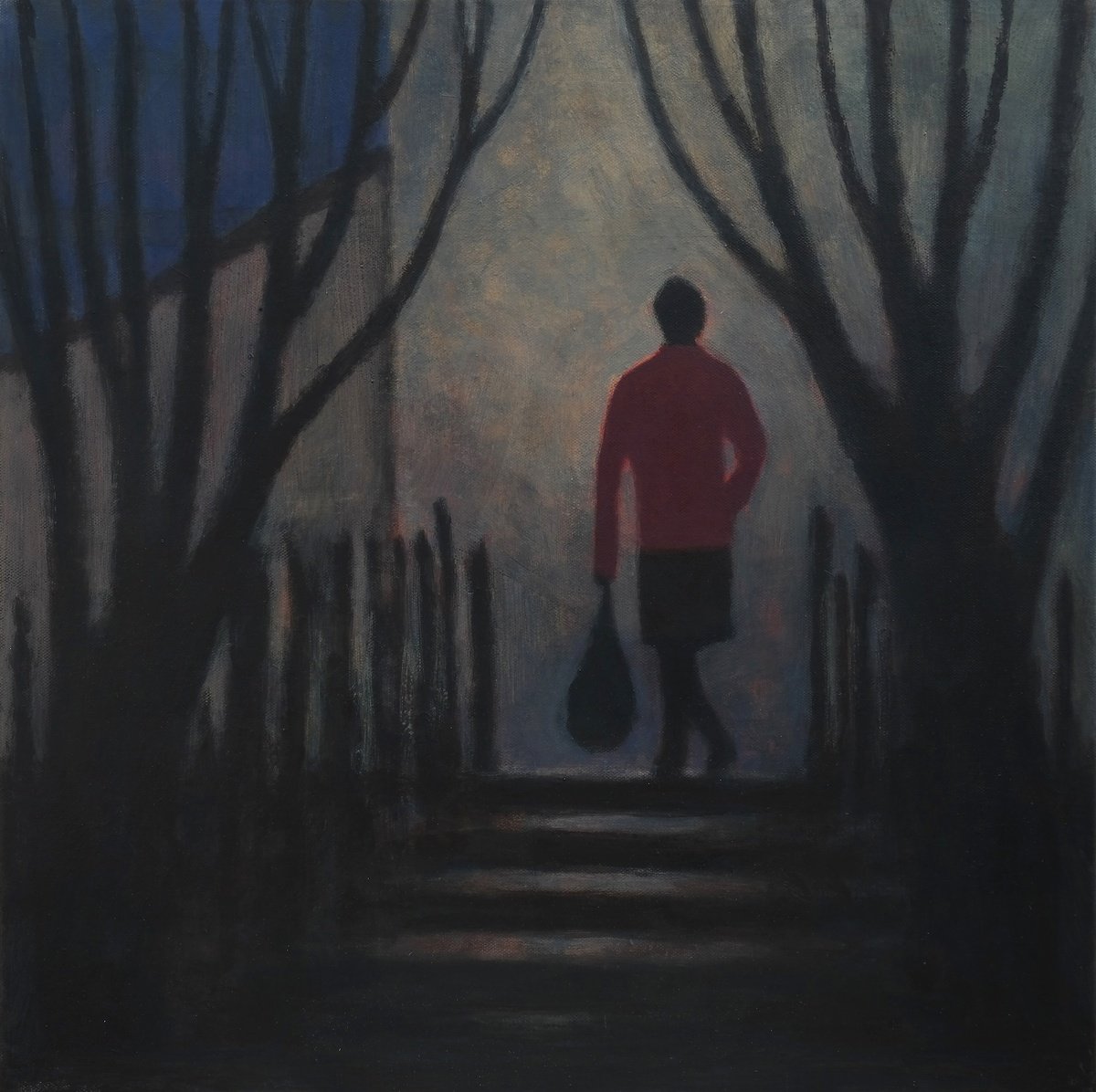 Impressionistic Portrait Acrylic Painting By Hugo Lines, 21 X 21, The Walk Home, Original Artwork