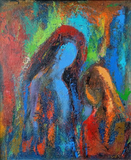 Girls(40x48cm, oil painting, paper) by Kamsar Ohanyan