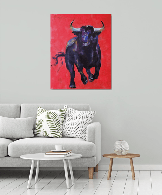 Red background bull