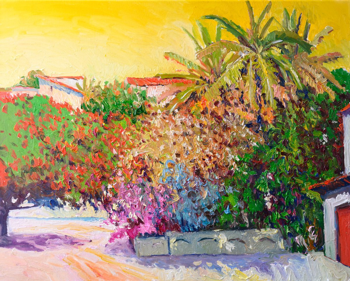 Expressive Landscape Oil Painting By Suren Nersisyan, 30 X 24", Tropical Landscape, Original Artwork