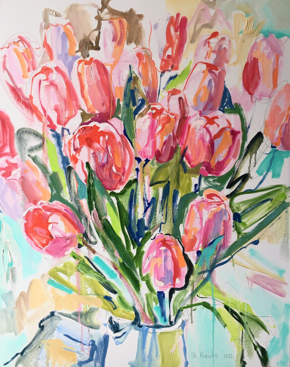 Pink Tulips 80x100cm by Ole Karako