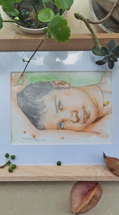 Watercolor-Portrait of young man by Hongtao Huang