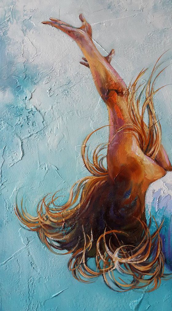 Happiness is near - oil painting, girl figure, large artwork