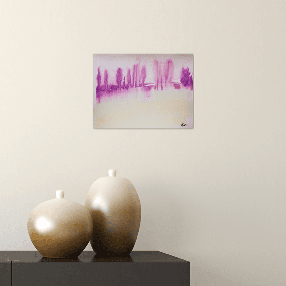Abstraction landscape. Spanish series. #4 warm. Small interior gallery wall white watercolor acuarelle