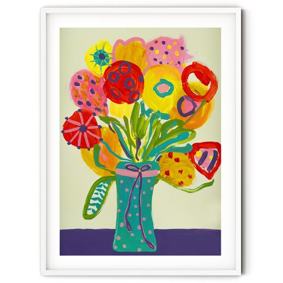 Big Blooms in Spotty Vase Acrylic Painting