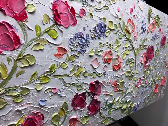 3D Textured Flowers Painting, Original Pink Rose, Heavy Textured Flower Painting Decor Living Room Decor Texture Acrylic Painting