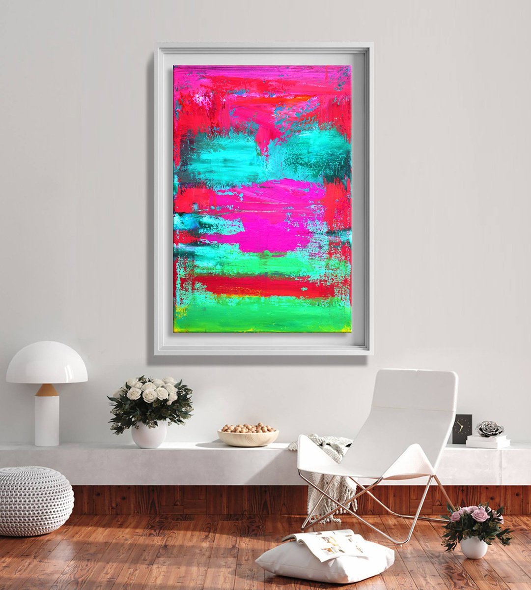 Abstract Acrylic Painting By Veljko Martinovic, 37 X 55", Nobuyuki Tsujii La Campanella, Original Artwork