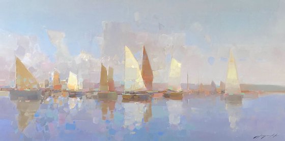 Sail Boats, Original oil painting, Handmade artwork, One of a kind