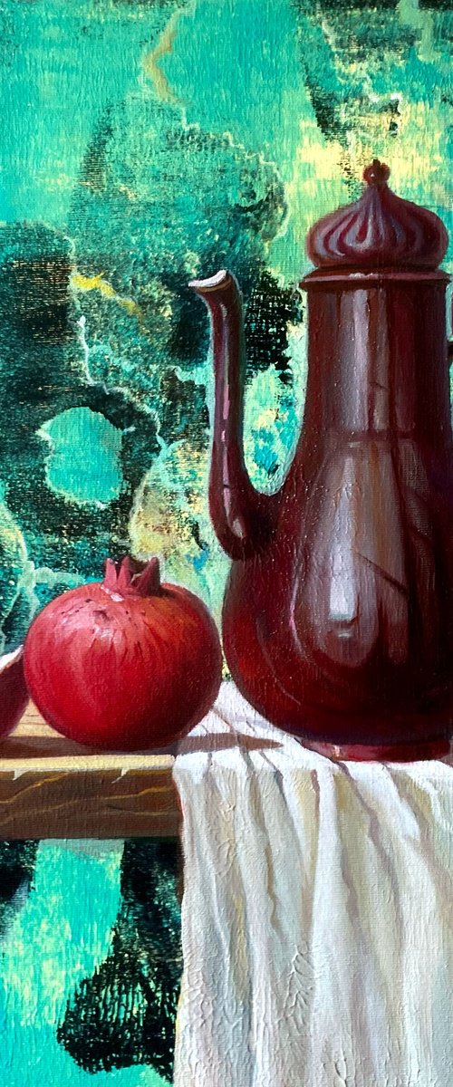 Still life with a copper jug by Olexandr Romanenko
