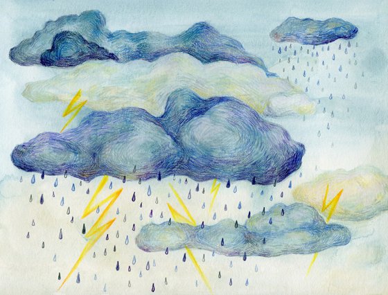 Colored pencils children style thunderstorm illustration