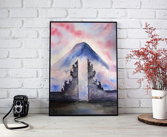 Iconic Gates of Heaven in Bali, Indonesia - ORIGINAL Watercolor painting