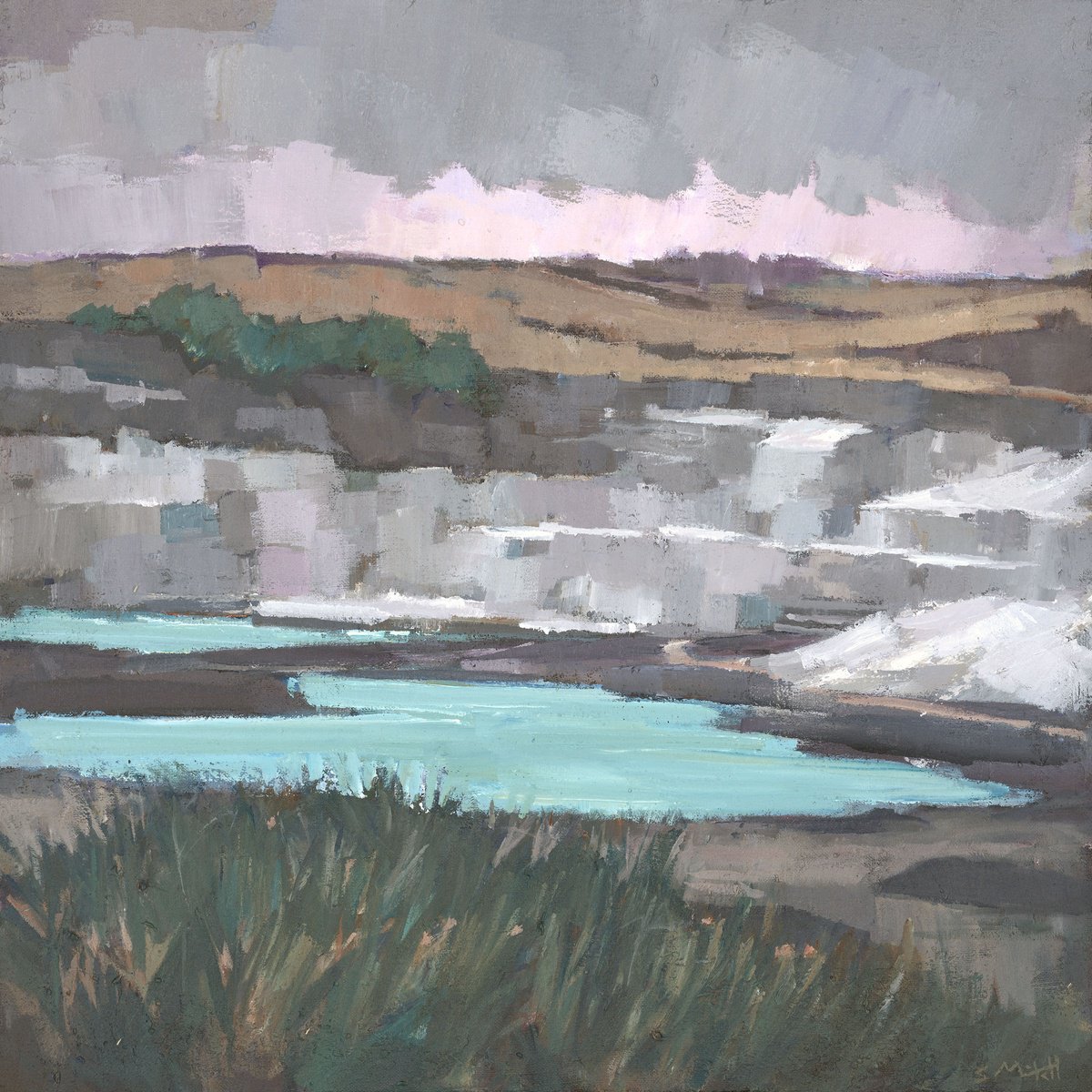 Impressionistic Landscape Acrylic Painting By Steve Mitchell, 18 X 18", Clay Country, Cornwall, Original Artwork