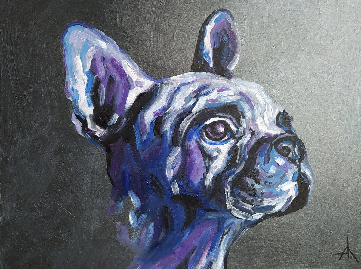 Bulldog - dog, animals, oil painting, french bulldog oil painting, pet, pet oil painting by Anastasia Kozorez