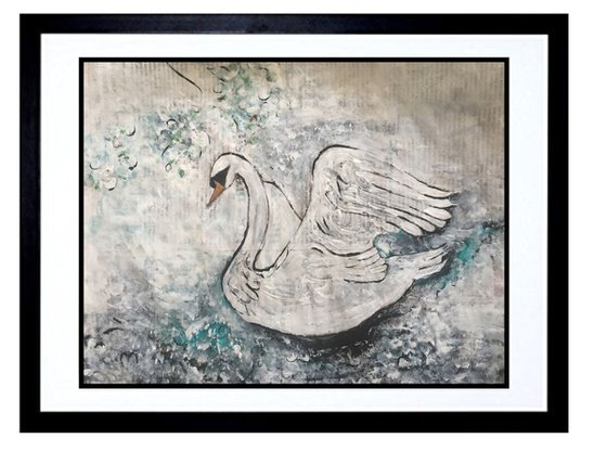 Paper Swan Acrylic on Newspaper Bird Portrait Beautiful Birds Large White Swan 37x29cm Gift Ideas Original Art Modern Art Contemporary Painting Abstract Art For Sale Buy Original Art Free Shipping