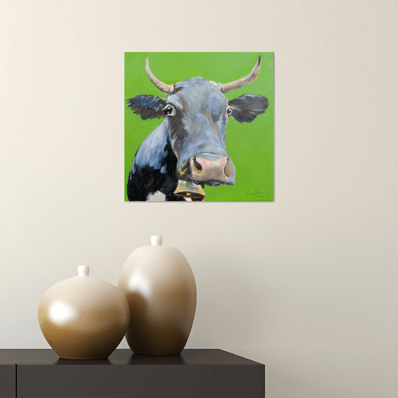 Cow painting green background