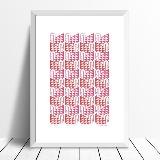 Swans in Pink and Red - Unframed - FREE Worldwide Delivery