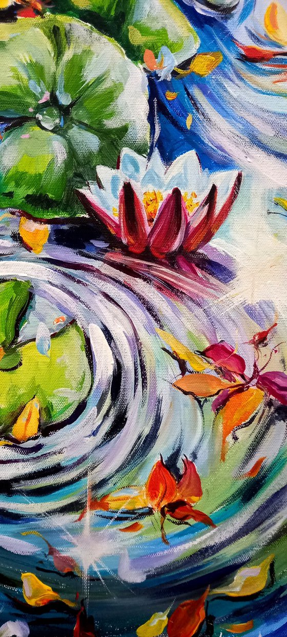 Water lilies with colorful leaves