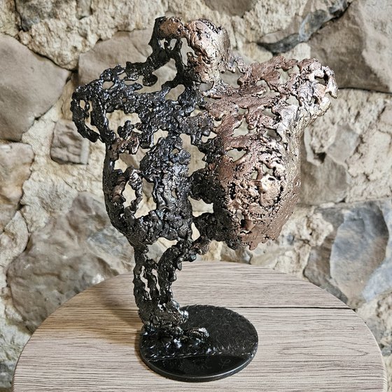 Pavarti IRIS - Bust woman metal artwork - steel, bronze lace