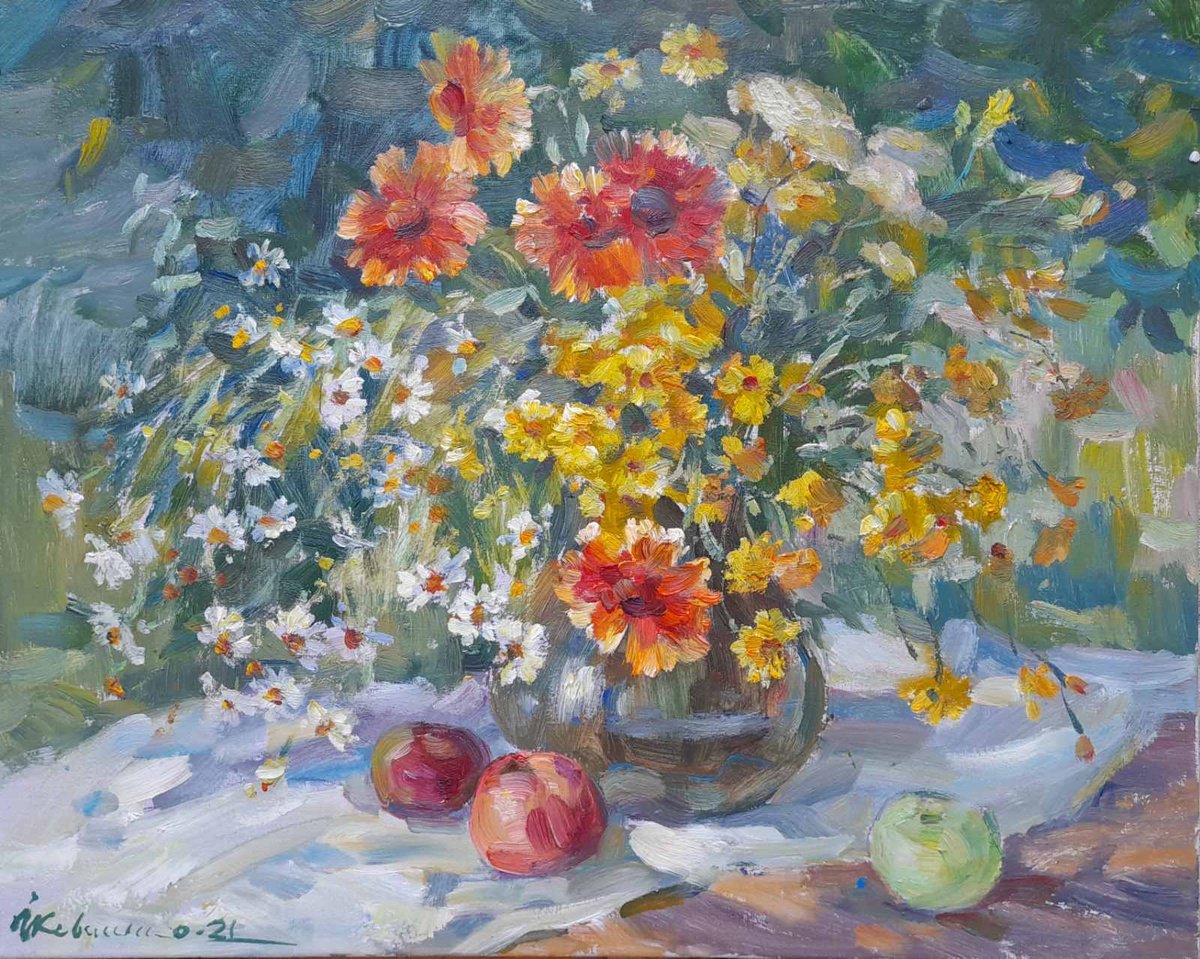 Impressionistic Still Life Oil Painting By Ivan Kovalenko, 20 X 16, Spring Bouquet, Original Artwork