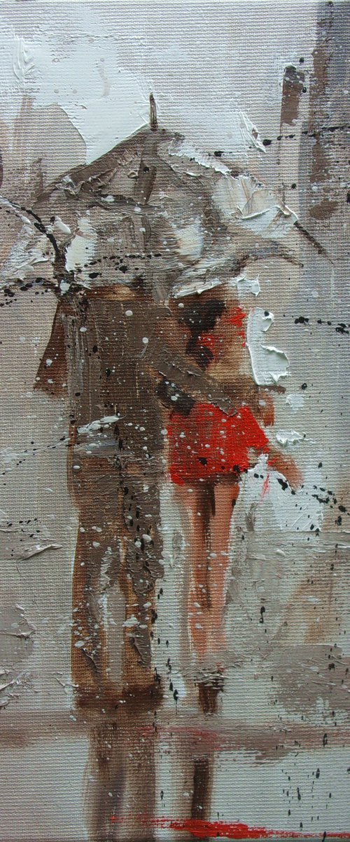" WITH YOU ... "   street spring summer original painting CITY palette knife GIFT by Monika Luniak