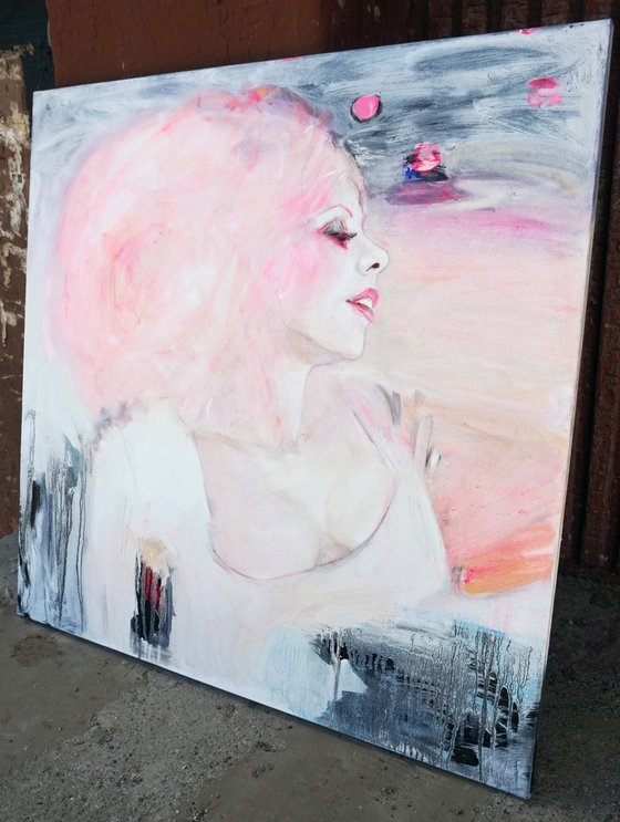 "Rococo girl with pink hair"  Painting by Anastasia Balabina