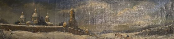 Winter landscape and monastery