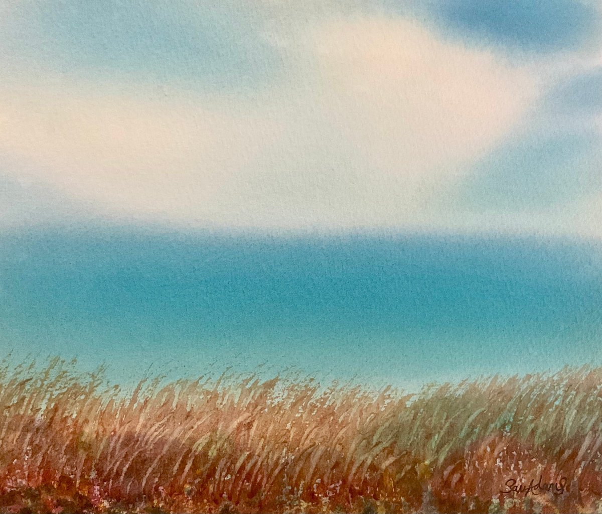 Impressionistic Landscape Watercolour By Samantha Adams, 11 X 10", Weymouth Bay, Dorset, Original Artwork