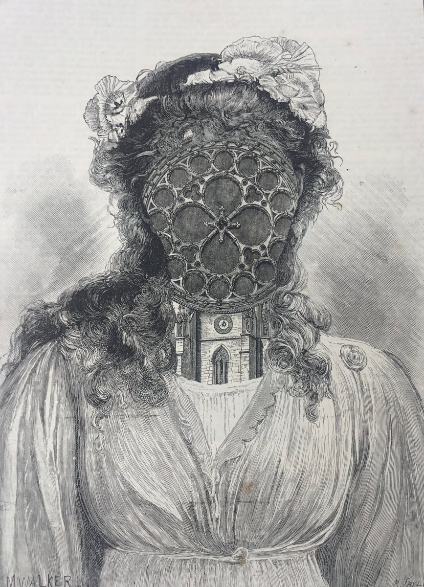 Surrealistic Portrait Collage By Tudor Evans, 7 X 9", The Cathedral Clock, Original Artwork