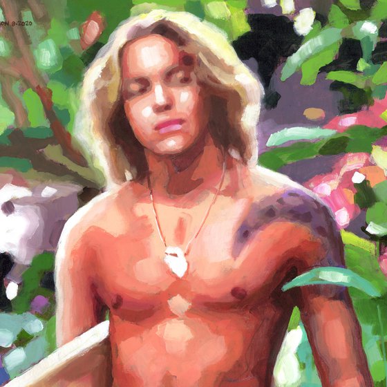 Surfer in a Garden