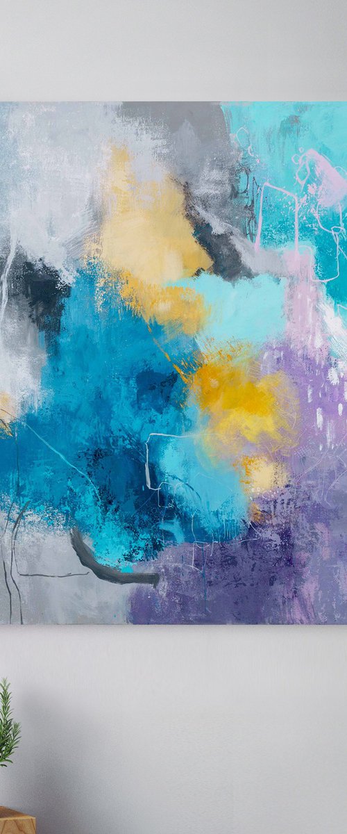 "Spring cloud" Teal purple abstract art by Nina