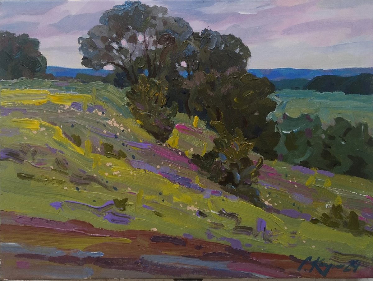 Impressionistic Landscape Acrylic Painting By Sergey Kachin, 24 X 18", Before The Rain, Original Artwork