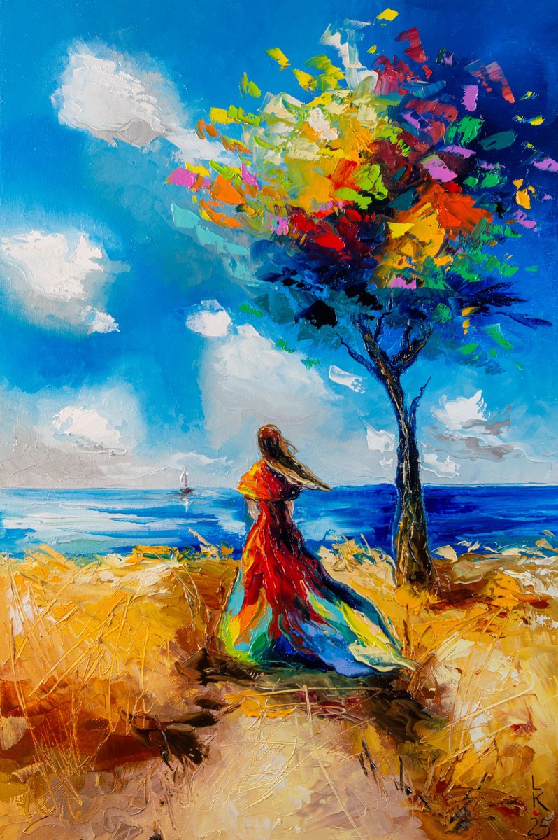 Impressionistic Landscape Oil Painting By Liubov Kuptsova, 16 X 24", Where Dreams Meet The Horizon, Original Artwork