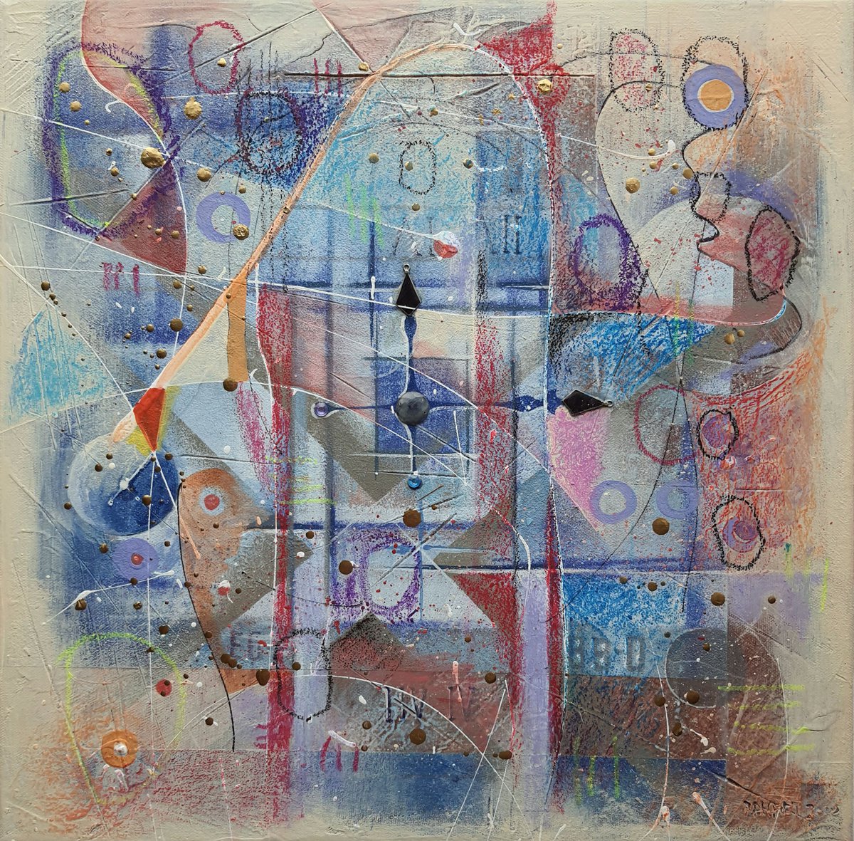 Abstract Landscape Acrylic Painting By Rakhmet Redzhepov, 16 X 16", Objects And Time., Original Artwork