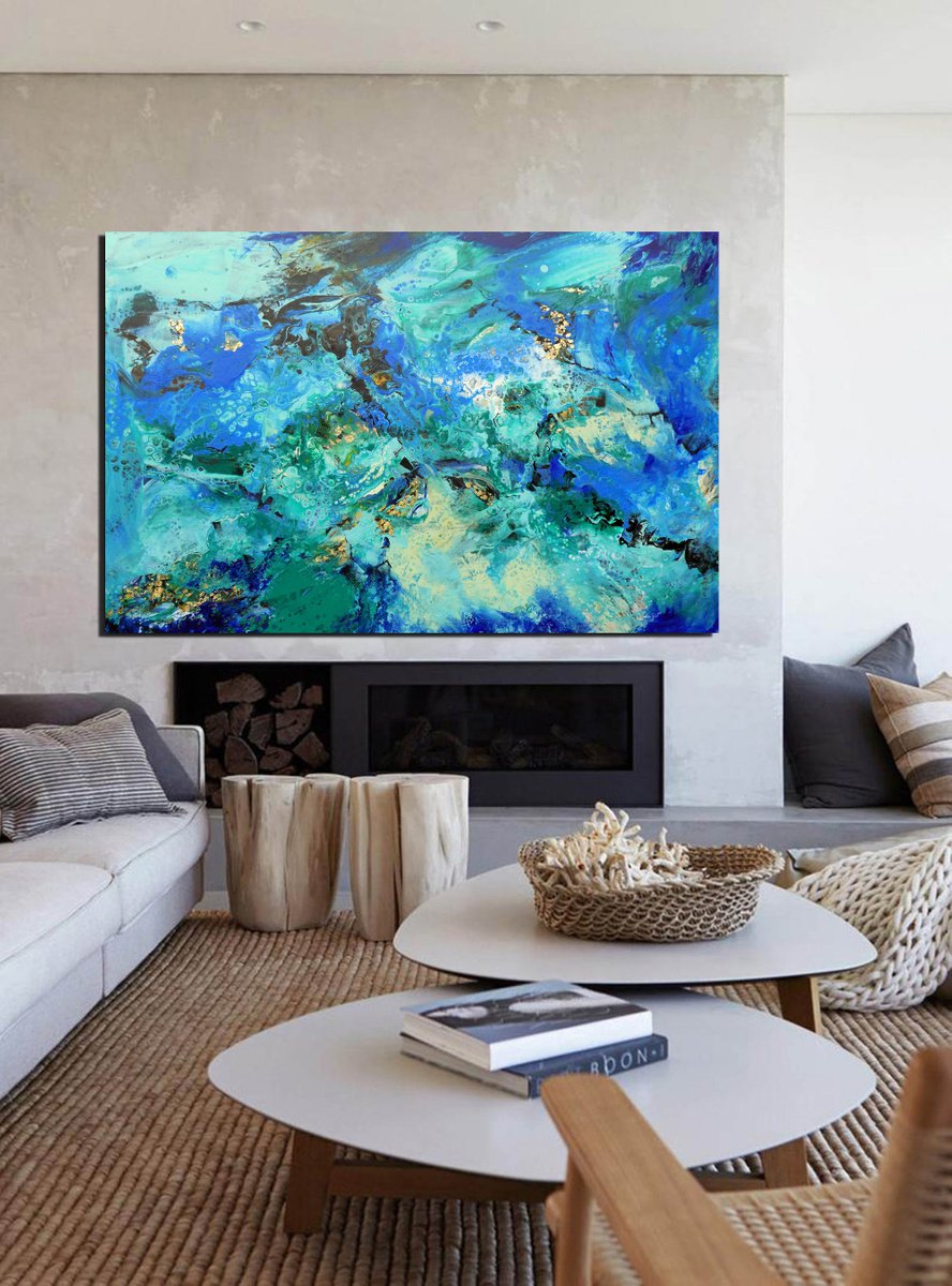 Extra large abstract painting art, with gold leaf Mixed-media painting ...