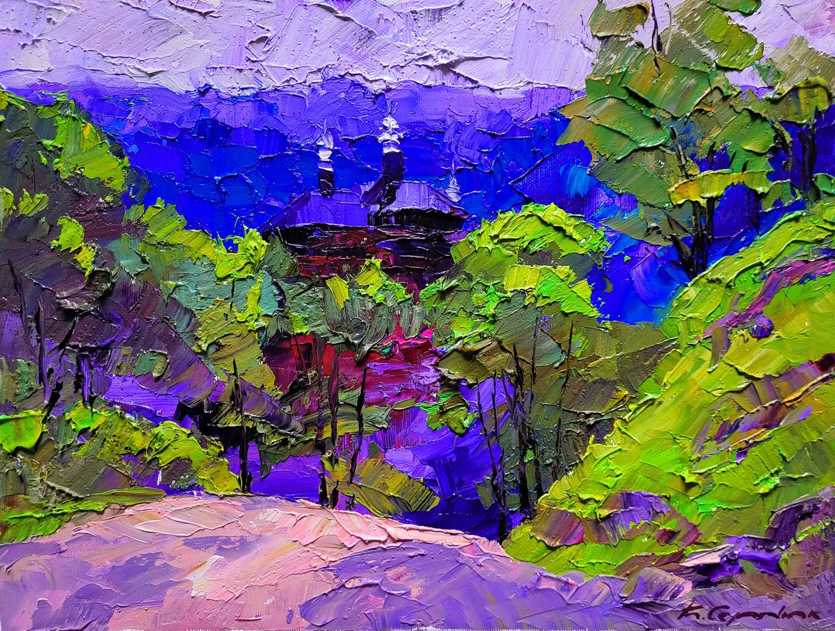 Impressionistic Landscape Oil Painting By Boris Serdyuk, 16 X 12, Mountain Motif, Original Artwork