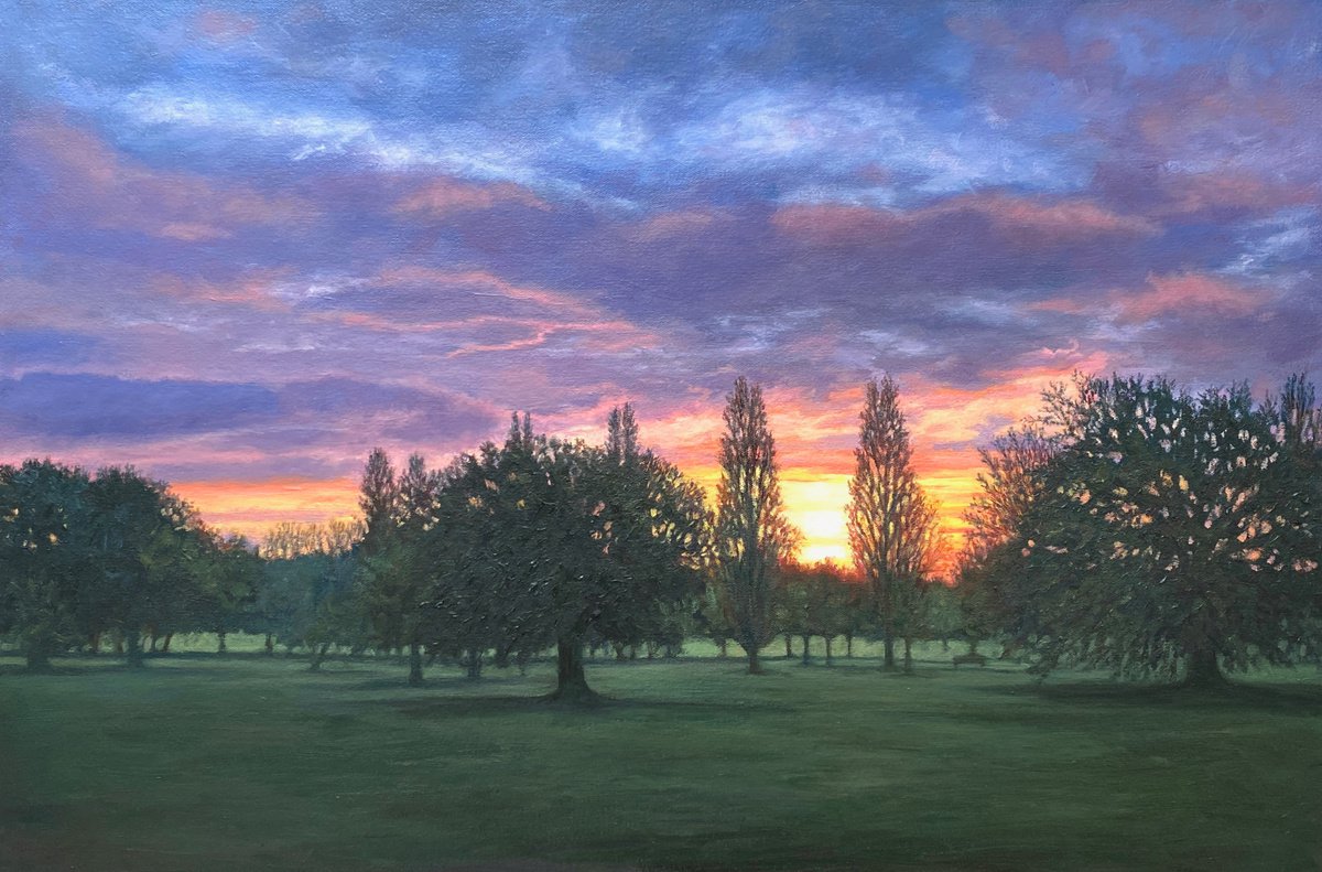 Impressionistic Landscape Oil Painting By Diana Sandetskaya, 30 X 20, Sunset In Mill Hill Park (Xiv), Original Artwork