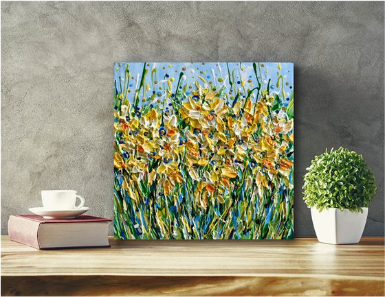 Daffodils - Original Floral Painting, Impasto Palette Knife Artwork