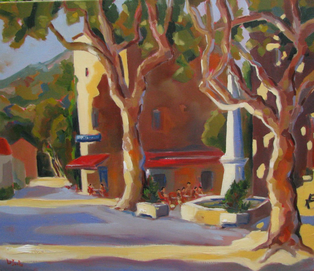 Impressionistic Cityscapes Oil Painting By Jean-Noel Le Junter, 22 X 18, Village In Southern France, Original Artwork