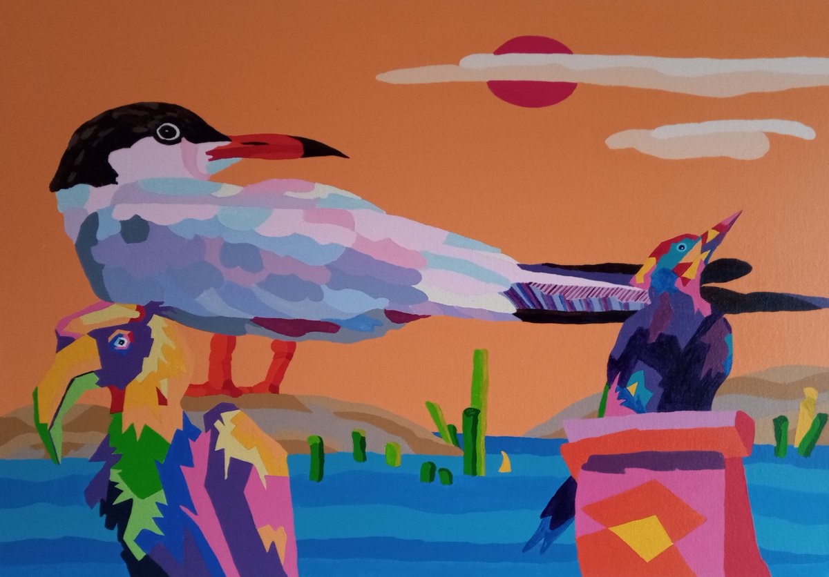 Abstract Animal Acrylic Painting By Corinne Hamer, 23 X 17, Big Bird, Original Artwork