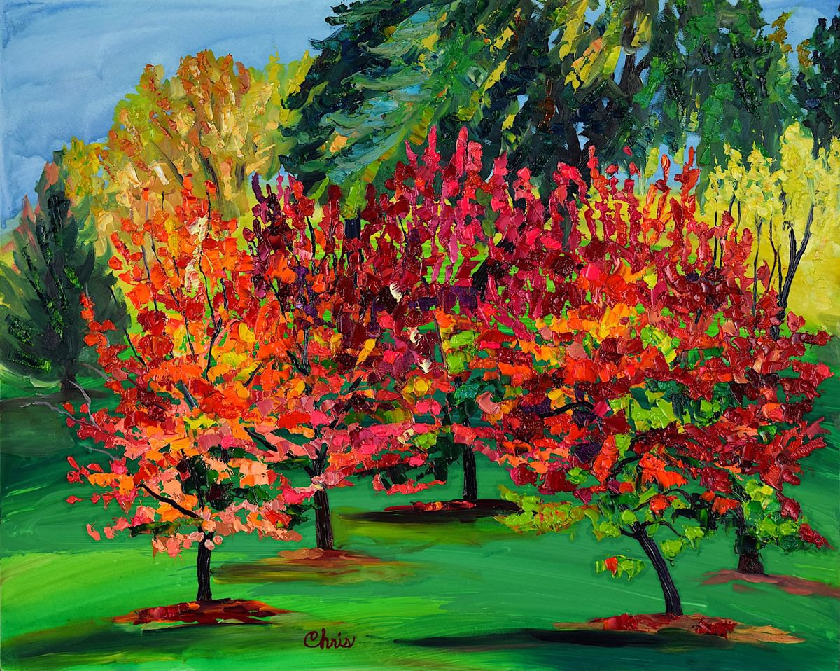 Four Orange & Pink Trees by Christina M Plichta