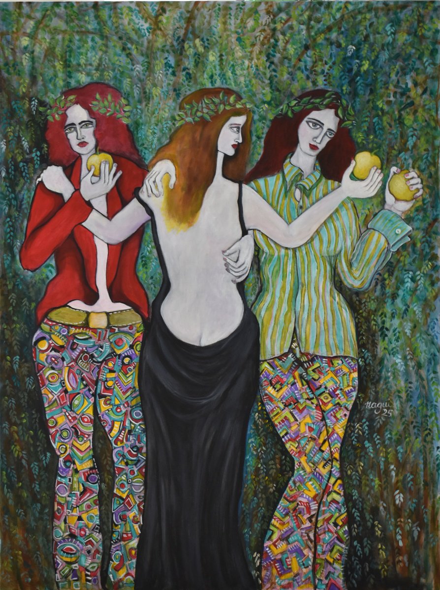 Impressionistic Portrait Acrylic Painting By Nagui, 36 X 48", Spring, Original Artwork