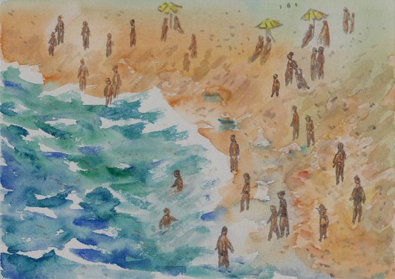 From Cycle People and the Sea 2018, aquarelle, one of the study