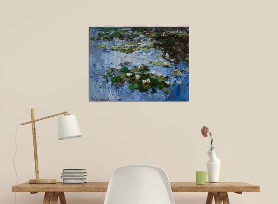 White water Lilies - Original Oil painting